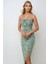 Kadın Yırtmaç Detaylı Çiçek Desenli Bodycon Midi Elbise Green 5