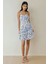 Kadın Çiçek Desenli Fırfırlı Askılı Mini Elbise Mavi 3