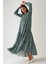 Kadın Desenli Yuvarlak Yaka Viskon Modest Elbise Green 3