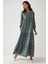 Kadın Desenli Yuvarlak Yaka Viskon Modest Elbise Green 4