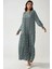 Kadın Desenli Yuvarlak Yaka Viskon Modest Elbise Green 5