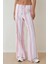 Kadın Wide Leg Rahat Kesim Çizgili Pantolon Pink 1