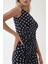 Kadın Kayık Yaka Puantiye Desenli Mini Bodycon Elbise Blue 4