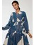 Kadın Baskılı Uzun Kol Viskon Modest Elbise Lacivert 5