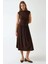 Kadın Yuvarlak Yakalı Rahat Kesim Midi Elbise Kestane Kahvesi 1