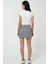 Kadın Yırtmaç Detaylı Çizgili Mini Şort Etek Gri 5