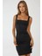 Kadın Kare Yaka Askılı Bodycon Mini Elbise Siyah 4