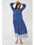 Kadın Desenli V Yaka Modest Elbise Blue 1
