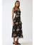 Kadın Kalp Yaka Desenli Maxi Elbise Siyah 2
