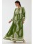 Kadın Baskılı Uzun Kol Viskon Modest Elbise Green 6