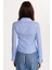 Kadın Slim Fit Rahat Kesim Uzun Kollu Bağlamak Detaylı Çizgili Mavi Gömlek 5