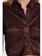 Kadın Slim Fit Dar Kesim Uzun Kollu Klasik Yaka Kahverengi Gömlek 3