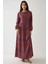 Kadın Baskılı A-Form Modest Elbise, Bisiklet Yaka Orange 1