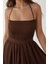 Kadın Kare Yaka Dokulu Maxi Elbise Brown 5