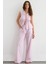 Kadın Lastikli Bel ile Geniş Paça Çizgili Pantolon Pink 1