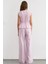 Kadın Lastikli Bel ile Geniş Paça Çizgili Pantolon Pink 4