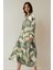 Kadın Gömlek Yaka Çiçek Desenli Maxi Elbise Green 1