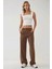 Kadın Straight Leg Dokuma Pantolon Brown 5