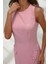 Kadın Düğmeli Fitted Bisiklet Yaka Mini Elbise Pink 3
