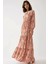 Kadın Baskılı Uzun Kol Viskon Modest Elbise Pink 1