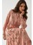Kadın Baskılı Uzun Kol Viskon Modest Elbise Pink 2