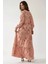 Kadın Baskılı Uzun Kol Viskon Modest Elbise Pink 3