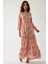 Kadın Baskılı Uzun Kol Viskon Modest Elbise Pink 4