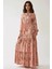 Kadın Baskılı Uzun Kol Viskon Modest Elbise Pink 5