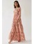 Kadın Baskılı Uzun Kol Viskon Modest Elbise Pink 6