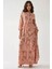 Kadın Baskılı Uzun Kol Viskon Modest Elbise Pink 7
