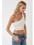 Kadın Asimetrik Yaka Soft Crop Top White 4