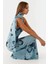 Kadın Straplez Desenli Bodycon Maxi Tül Elbise Blue 1