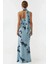 Kadın Straplez Desenli Bodycon Maxi Tül Elbise Blue 5