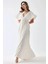 Kadın V Yaka A form Uzun Maxi Elbise Beyaz 5