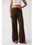 Kadın Geniş Paça Dokulu Uzun Pantolon Mocha Kahvesi 1
