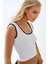Kadın Fitted Crew Yaka Kontrast Tank Top Busem Collection White 1