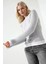 Kadın Bisiklet Yaka Uzun Kol Örme Bluz Açık Gri 3