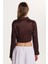 Kadın Slim Fit Dar Kesim Uzun Kollu Klasik Yaka Kahverengi Gömlek 5