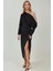 Kadın Asimetrik Yaka Yırtmaçlı Bodycon Midi Elbise Black 4