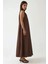 Kadın U Yaka Büzgü Detaylı Maxi Elbise Koyu Mocha Kahve 4