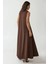 Kadın U Yaka Büzgü Detaylı Maxi Elbise Koyu Mocha Kahve 5