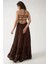 Kadın Kare Yaka Dokulu Maxi Elbise Koyu Mocha Kahve 3