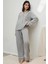 Kadın Yumuşak Pamuklu Örme Pijama Takımı Grey 2