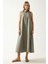 Kadın Mixray Collection Bisiklet yaka, kolsuz A-Form Maxi Elbise Green 7