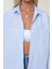 Kadın Çizgili Uzun Kollu Regular Fit Rahat Gömlek Blue 4