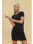 Kadın Bisiklet Yaka Kısa Kol Mini Elbise Black 2