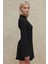 Kadın Şık V Yaka Uzun Kollu Mini Elbise Siyah 3
