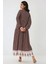 Kadın Desenli V Yaka Modest Elbise Kahverengi 5