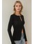 Kadın Slim Fit V Yaka Uzun Kol Örme Likralı Hırka Siyah 2