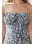 Kadın Yırtmaç Detaylı Çiçek Desenli Bodycon Midi Elbise Toz Mavi 4
